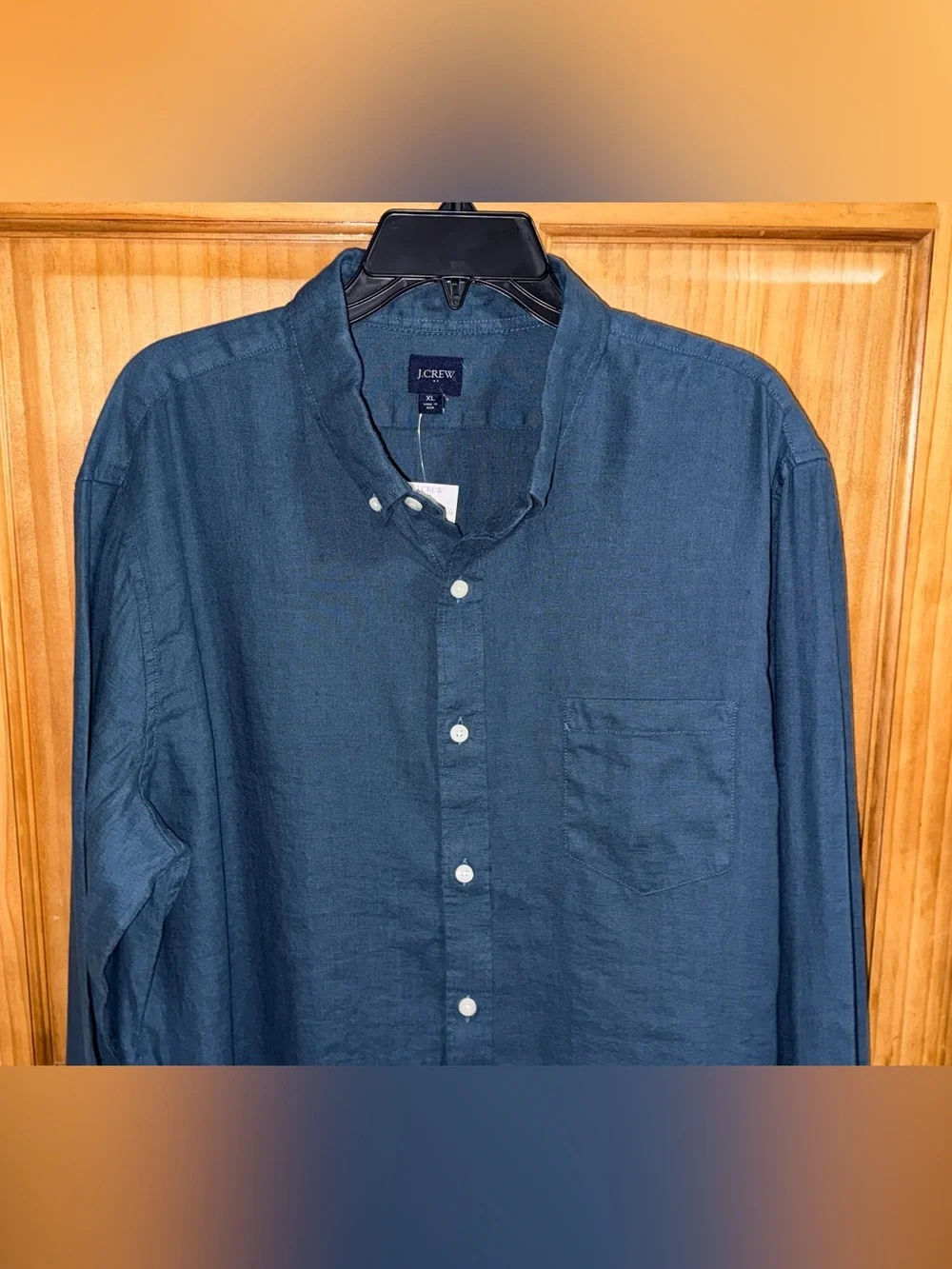 NWT J. Crew Men’s Deep Tealish Blue Linen Blend Button-Down Shirt-XL